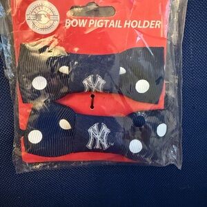 Navy Blue NYY Bow Pigtail Hair Ties with White Polka Dots